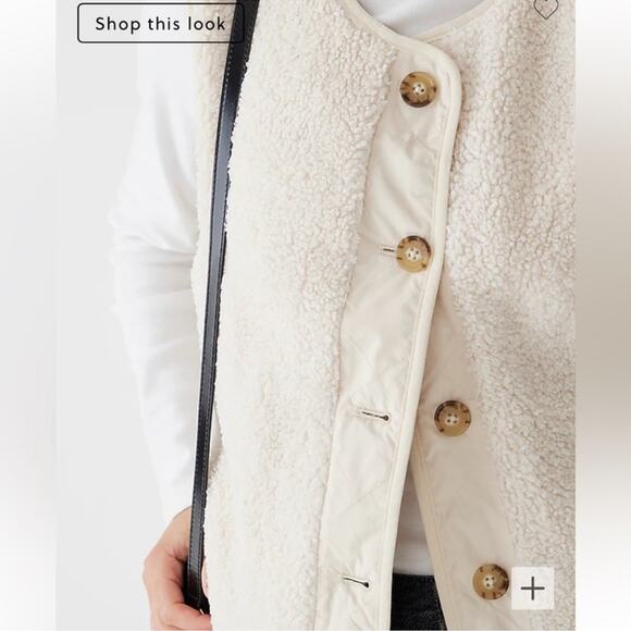 J. Crew Reversible Teddy Sherpa Puffer Vest With PrimaLoft Cream Size L Preppy - Picture 2 of 16